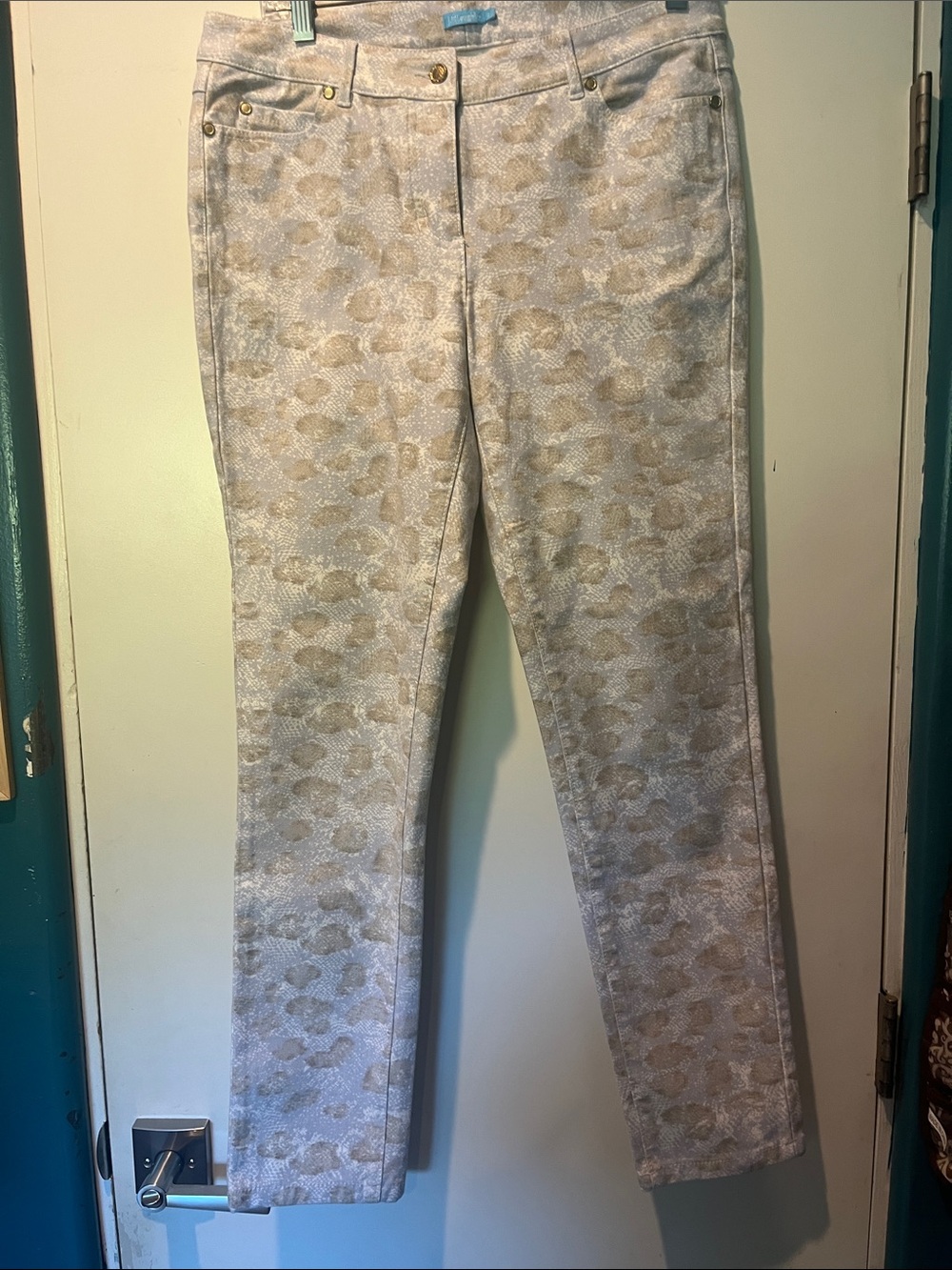 J. McLaughlin Beige Patterned Cropped Slim Jeans